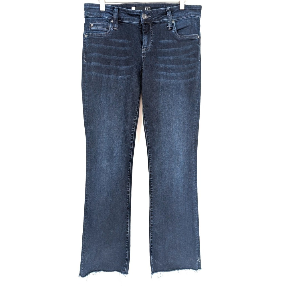 Kut From The Kloth Natalie High-Rise‎ Bootcut Dark Wash Jeans Frayed Hem Size 8
